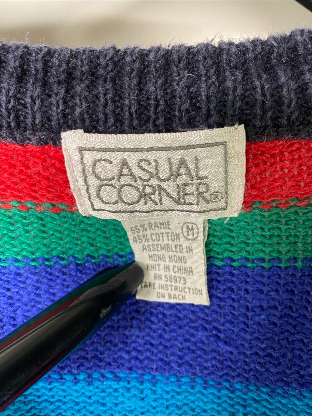 Casual Corner Navy-Trim Multicolor Striped Button Cardigan Women’s Medium - 1455 - Picture 6 of 6